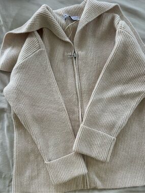 ZARA Cream Ribbed Zip Cardigan - Size S